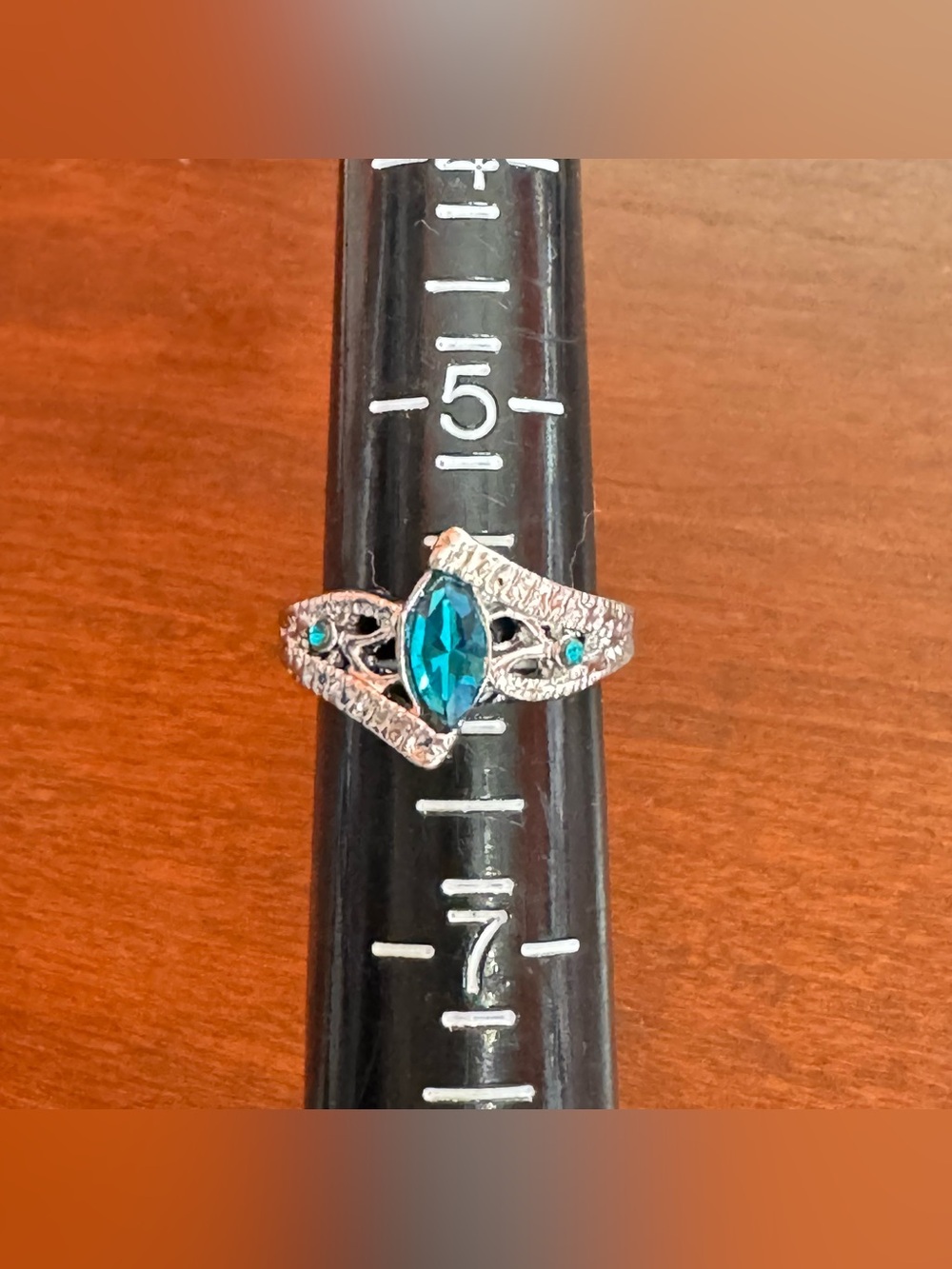 Vintage-Style Marquise Teal Gemstone Ring - Size 6